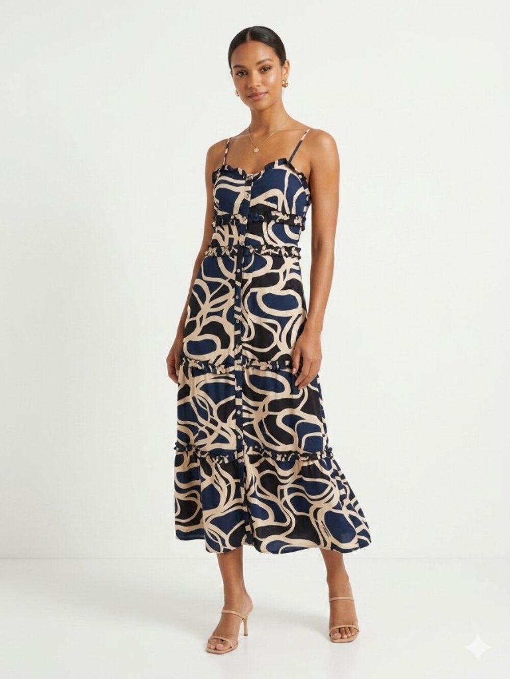 BIRD and KNOLL Connie Button Front Tiered Maxi Resort Sundress XS